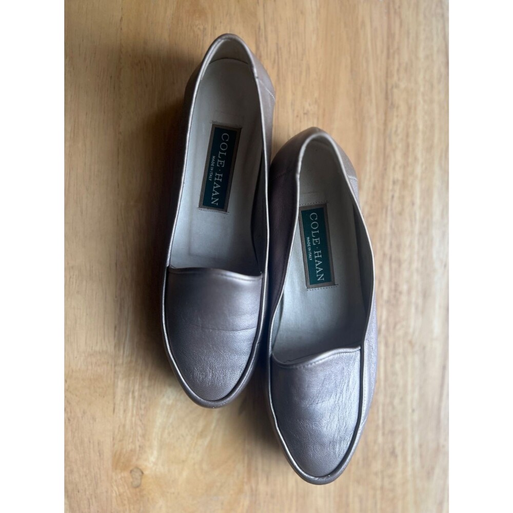 Made in Italy Vintage Cole Haan Metalic Pewter Silver Loafer Flats Size 6 VTG